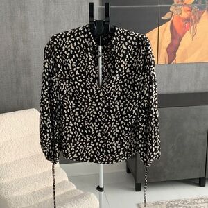 Bardot Black and Cream Leopard Print Long-Sleeve Blouse 6